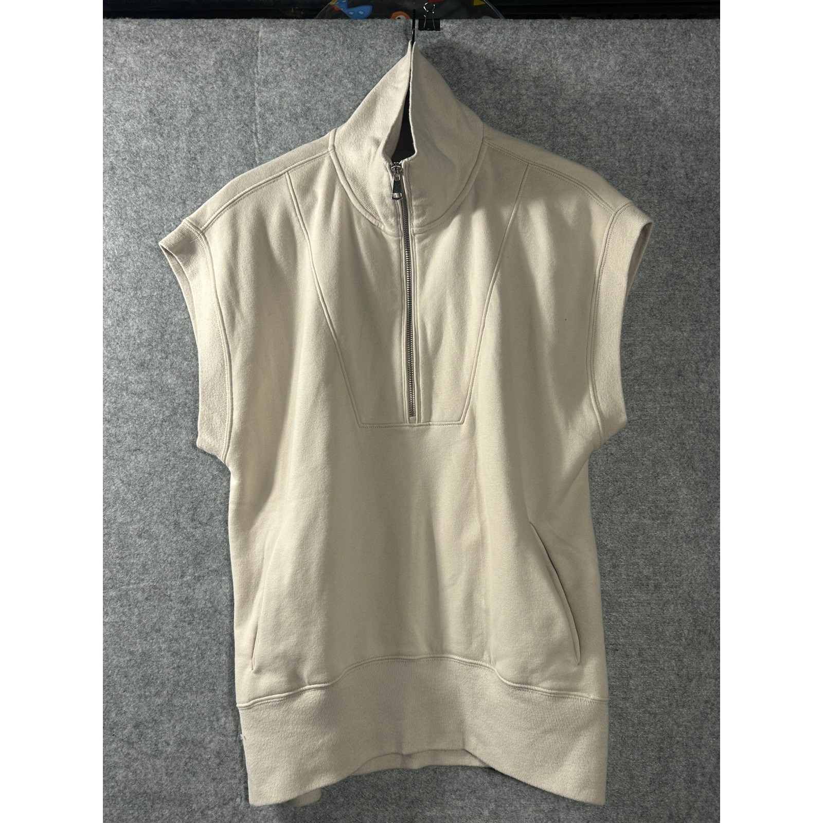 Abercrombie & Fitch Soft A&F Small Sleeveless Half Zip Sweatshirt Vest Cream 90s